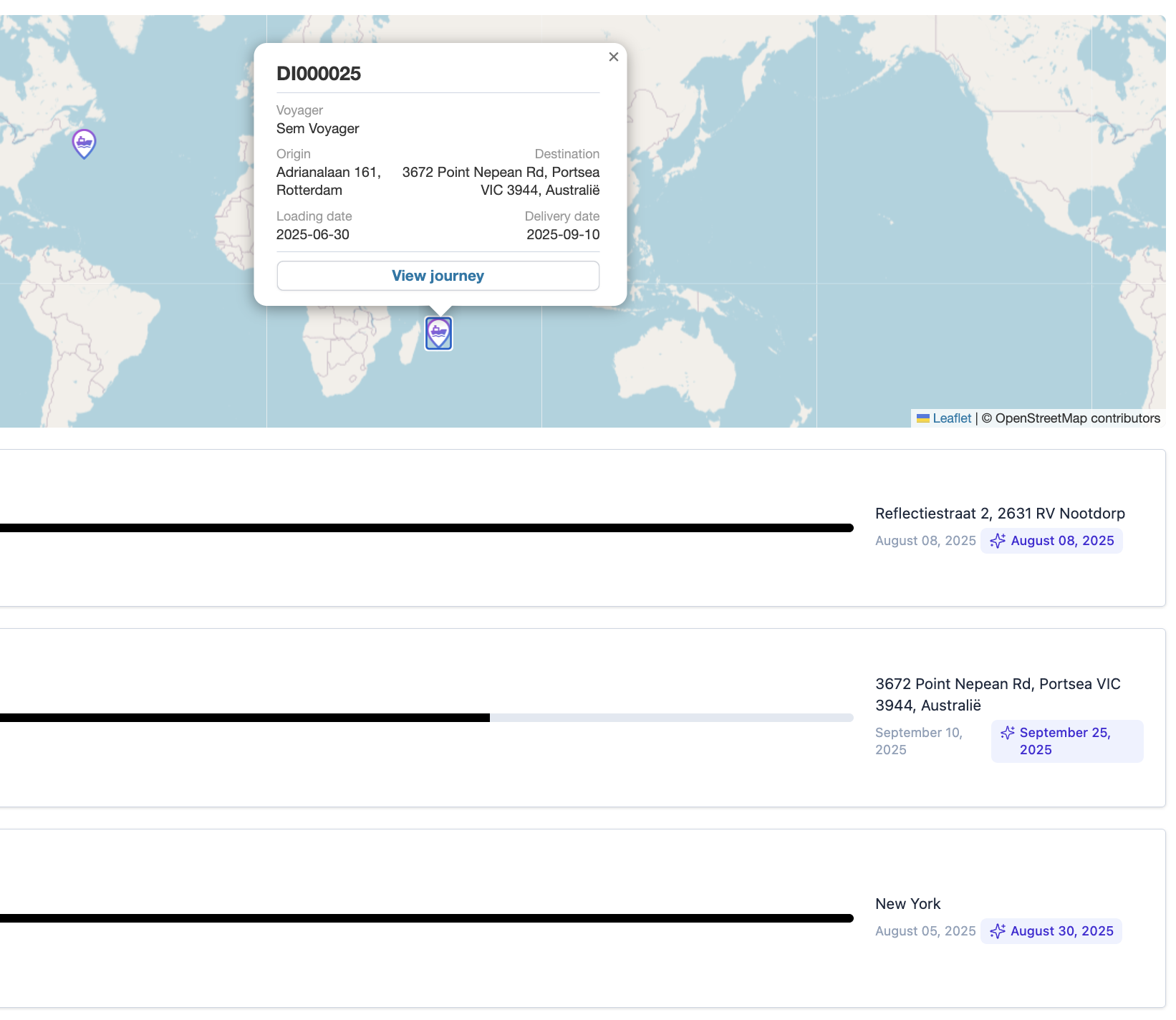 Live journey timeline and map
